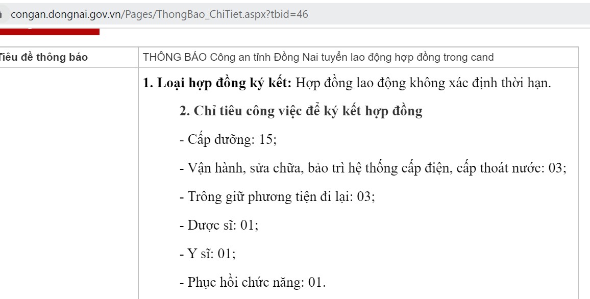 Công an tỉnh Đồng Nai tuyển lao động hợp đồng trong cand
