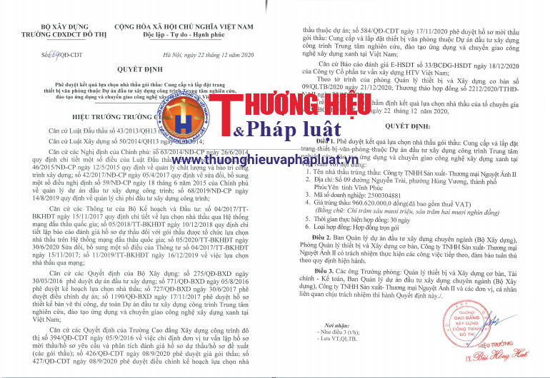 Dấu hiệu bất thường trong hồ sơ mời thầu tại Trường Cao đẳng Xây dựng Công trình đô thị