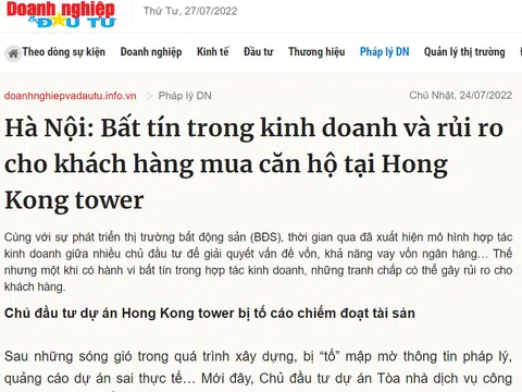 Chủ đầu tư dự án Hong Kong tower bị tố chiếm đoạt tài sản của Công ty Đất Xanh