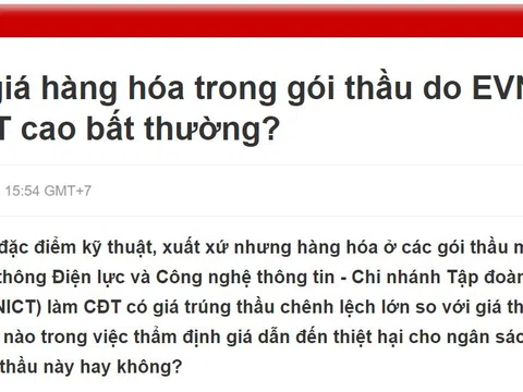 Vì sao giá hàng hóa trong gói thầu do EVNICT làm CĐT cao bất thường?