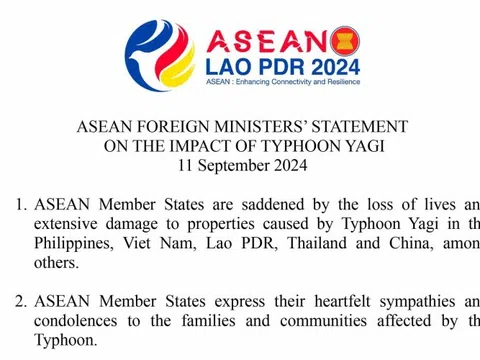 Các Bộ trưởng Ngoại giao ASEAN ra Tuyên bố về tác động của bão Yagi